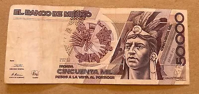 Mexico 50000 Bank Notes Cuauhtemoc Mexican Collectable Paper Money (each One) • $22