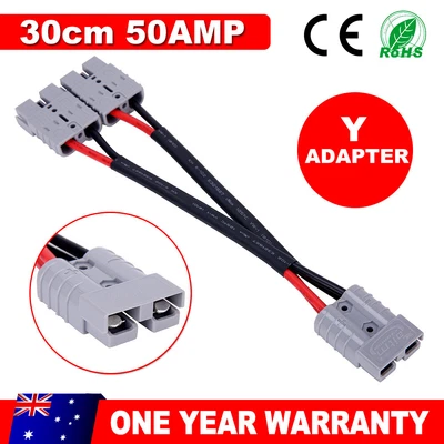 $14.95 • Buy 50Amp Anderson Style Plug Extension Double Y Adaptor Solar Cable Connector 30CM