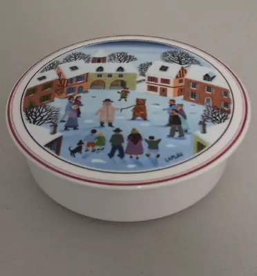 Villeroy & Boch Naif Village Square Winter Scene Round Ceramic Trinket Box • $8.95