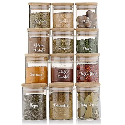 £24.95 • Buy Glass Spice Storage Jars Bamboo Wood Lid 150ml Set 12 With Mrs Hinch Font Labels