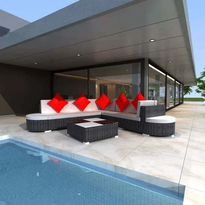 $848.99 • Buy 8 Piece Garden Lounge Set With Cushions Poly Rattan Black VidaXL