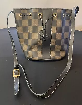 Nice Pre-Owned Vintage Fendi Leather & Covered Canvas Checkered Crossbody Tote • $265