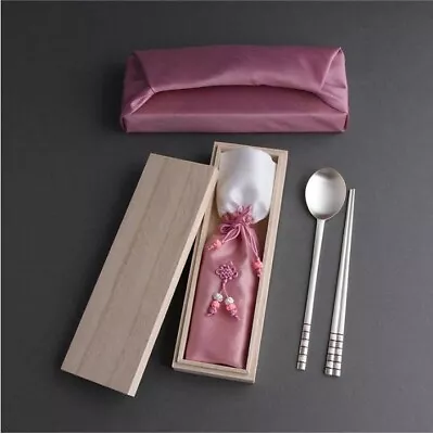 Cloisonne Chopsticks And Spoon Set (Silver 70%) Includes Wooden Case And Fabric • $190.84