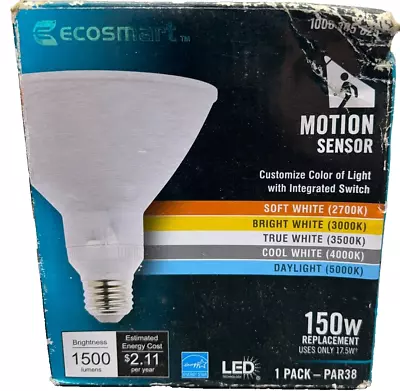 EcoSmart 150W Equiv PAR38 DimmableLED Motion Sense Light Bulb W Selectable Color • $9