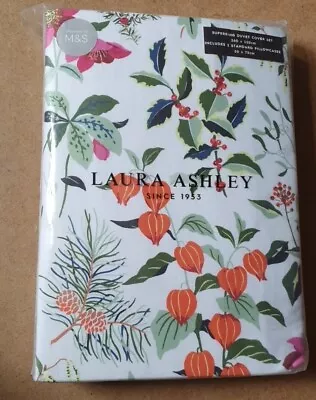 New Laura Ashley Multi Pure Cotton Sateen Christmas Floral Duvet Set Super King • £54.99