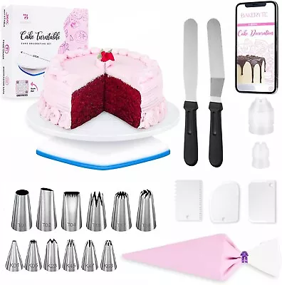 Cake Decorating Kit 120 Pcs Cake Turntable Shapers Piping Bags Easter Gift • £18.99