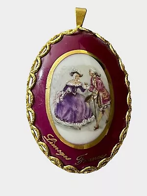 Vintage Limoges France Courting Couple Porcelain Pendant Mirror Gold Tone • $29.99