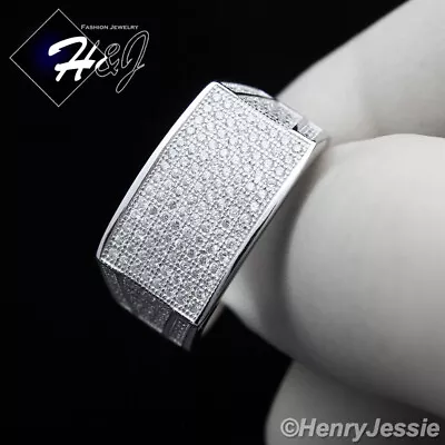 Men Solid 925 Sterling Silver Icy Bling Cz Silver Rectangle Ring*sr1 • $36.99