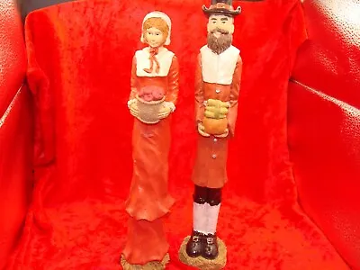 Pilgrim Couple Figurines 11.75”~Resin~ Very Great Condition ~Thanksgiving~ • $13