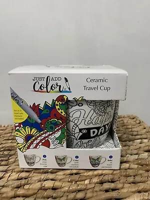 Just Add Color Ceramic Mug Kit Color Your Own Cup With Markers Floral Pattern • £19.07