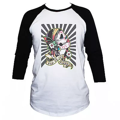 Mexican Skull Day Of The Dead T-shirt Calavera 3/4 Sleeve Unisex S-XL • £17