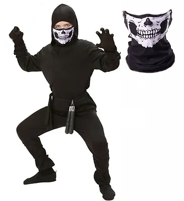 Boys Kids Ninja Fancy Dress Halloween Costume Samurai Karate + Zombie Mask 4-16 • £17.04