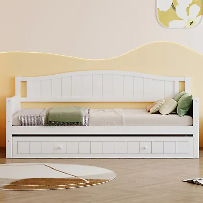 Day Bed Single Bed With Pull Out Trundle Guest Bed Underbed In White Pine Wood • £229.99