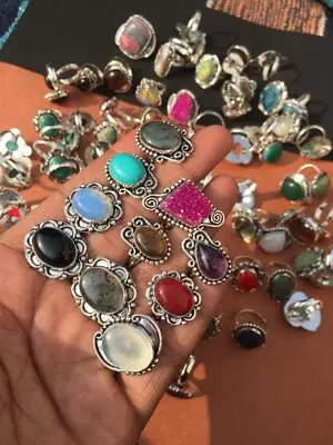 Turquoise & Mix Gemstone 925 Sterling Silver Plated Handmade Lot Gift Rings • $4.77