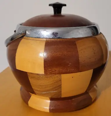 Vintage Wooden Bowl With Lid 6.5  Height / 7  Width 1970s 1980s • $19.99