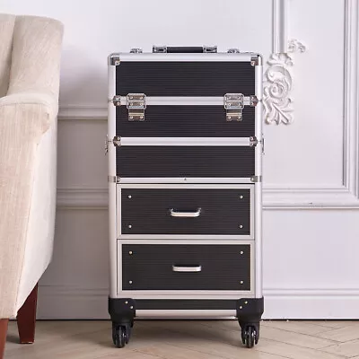 Large Portable Beauty Hard Case Travel Trolley Makeup Artist Cosmetic Suitcase • £99.95