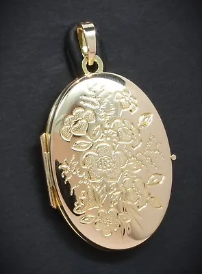 9 Carat Yellow Gold Oval Flower Patterned Locket 27 X 20mm (80.24.002) • £157