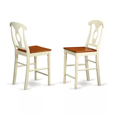 Set Of 4 Pub Kitchen Counter Height Chairs With Wood Seat In Buttermilk Cherry • $380