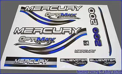 Mercury Optimax Bluewater 200 HP Outboard Decals Stickers Set 135 150 175 225 HP • $59