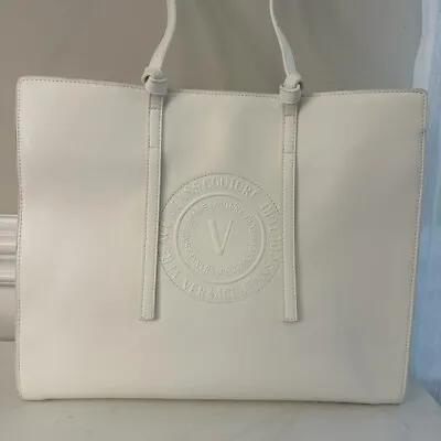 NEW VERSACE JEANS COUTURE Tote Bag White 74VA4BV4 - RANGE V - V EMBLEM SCETCH 4 • $196.99