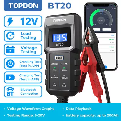 TOPDON BT20 12V Car Battery Tester Check Battery Health Cranking Charging Test • $18.99