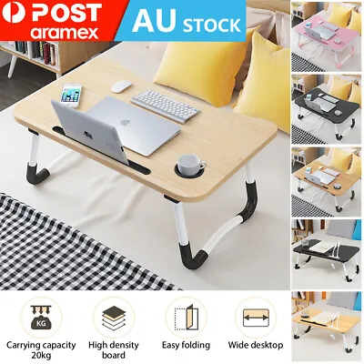 Laptop Bed Table Foldable Lap Standing Desk Tray Bed +Cup Slot USB Lamp Fan • $25.09