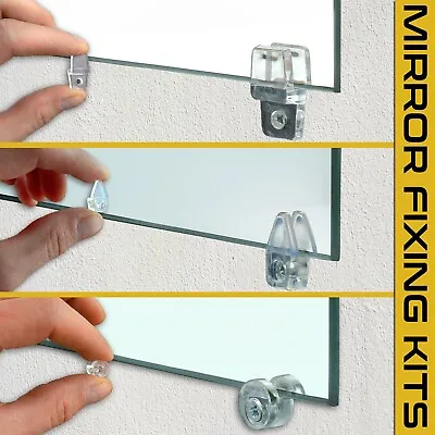 4x Mirror Hanging Kit Wall Mounting Frameless Fixing Plastic Mirror Wall Clips • £3.99