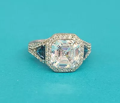 Judith Ripka Stunning Asscher Cut Large CZ & Topaz Accents .925 Ring - Size 9 • $89.99