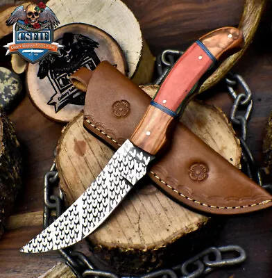 CSFIF Custom Forged Skinner Knife D2 Tool Steel Hard Wood Wooden Bolster Camping • $4