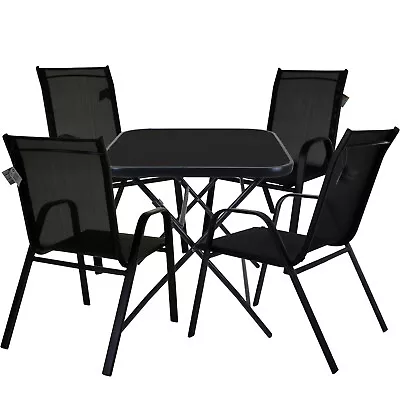 Garden Furniture Set Outdoor Summer Patio Black Table & Chair Metal Folding • £69.99
