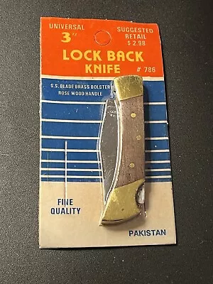 Vintage Stainless Rose Wood Brass 3  Lockback Pocket Knife Pakistan Original Pkg • $15
