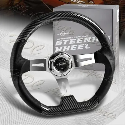 W-Power 13.5  Carbon Look Wood Grip 6-Hole Chrome 3-Spoke Vintage Steering Wheel • $99.99