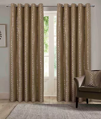 CLEARANCE Pair Ready Made Thick Fancy Blackout Curtains Thermal Ring Top Eyelet • £24.99