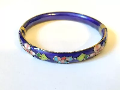 Vintage Chinese Cloisonne Blue Flower Hinge Bangle Bracelet  • $4.99