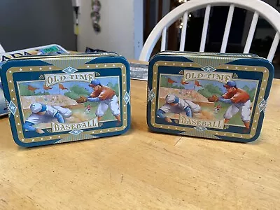 Vintage Giftco OLD TIME BASEBALL Tin Can Empty Set Of 2 FREE SHIPPING! • $15.99