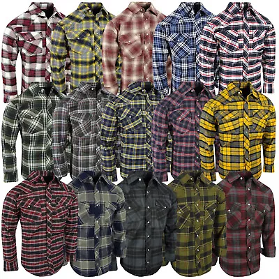 Plaid Flannel Shirt Snap Up Western Style Mens Flap Chest Pockets New Colors C • $21.95