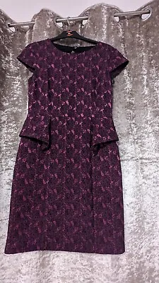 Libra Pink / Plum Patterned Peplum Dress Size 14 Vintage Style 60s Look  • £5.50