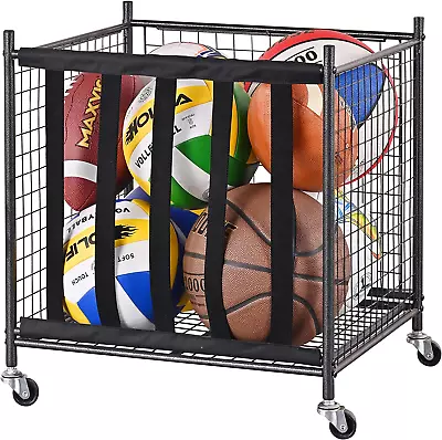 Rolling Sports Ball Storage Cart Sports Lockable Ball Storage Locker With Elast • $74.99