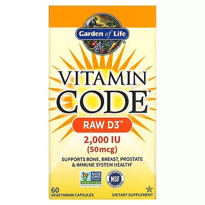 Garden Of Life Vitamin Code Raw D3 2 000 IU 60 Vegetarian Capsules Dairy-Free • $20.24