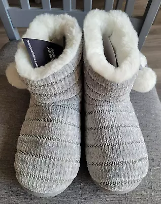 Bedroom Athletics Kylie Chenille Knit Slipper Boots-Trace Grey- M (UK 5/6) • £24.99