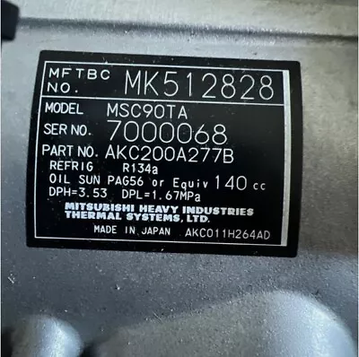 New NOS Mitsubishi MSC90TA Compressor AKC200A277B 1GR 24V For Fuso Bus And Truck • $800