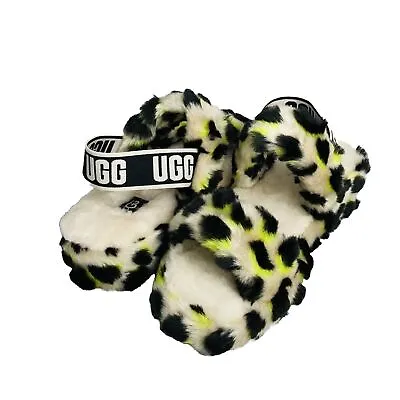 Ugg Oh Yeah Cheetah Slides Slippers Sandal Lamb Cozy Fluff Size 8/EUR 39 NEW • $69.98