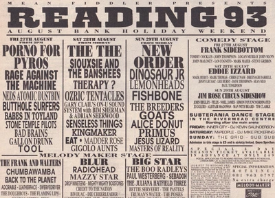 £6.89 • Buy Reading Festival 1993 (New Order Siouxsie Blur) - Mini Poster/Magazine Clipping