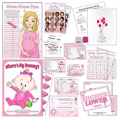 PINK BABY SHOWER GAMES- Girl Active Bingo Dummy Tummy Winner Labour Stars • £7.99