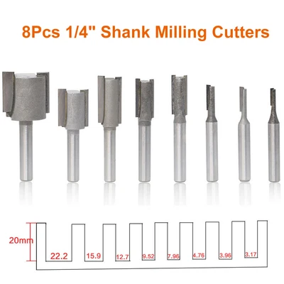 £12.49 • Buy 8Pcs/Set Shank 1/4  Dia Straight Router Bit Milling Slot Cutter Woodwork Tool UK