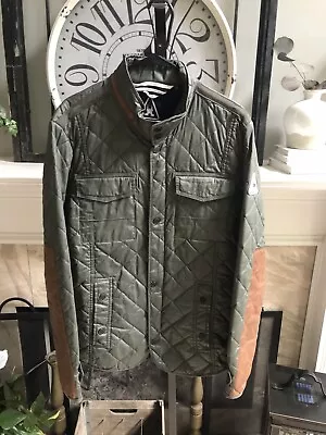 GAASTRA Men's Olive Green Quilted Jacket Coat With Leather Accents Sz L - XL • $79.99