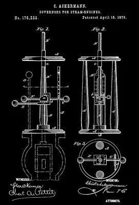 1876 - Governors For Steam-Engines - C. Ackermann - Patent Art Poster • $9.99