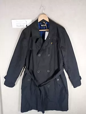 Lyle & Scot Trench Coat/Jacket Mens BLAck Blue Tartan Lining Size L Casual/Golf • £32.99