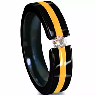 TITANIUM Black Plated TENSION RING With Gold Plated Band & Round CZ Size 10 • $16.57