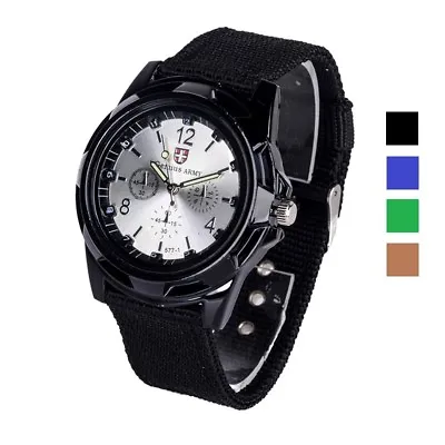 Swiss Men's Slim Sport Watch Wristwatch Military Analog Army Quartz Canvas Strap • £4.99
